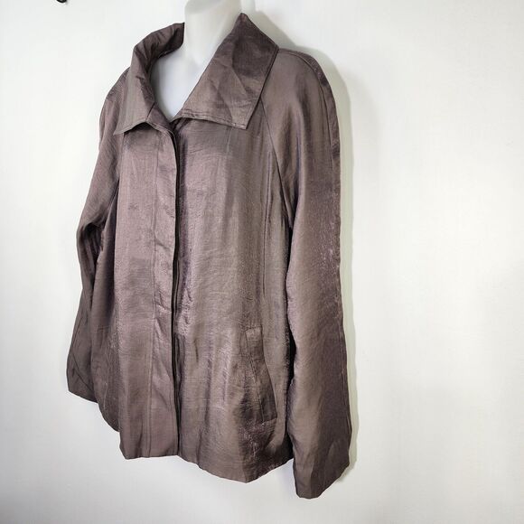 Chico's Womens Jacket Size 2 Large Subtle Shine Karise Long Sleeve Taupe Button - Picture 4 of 12